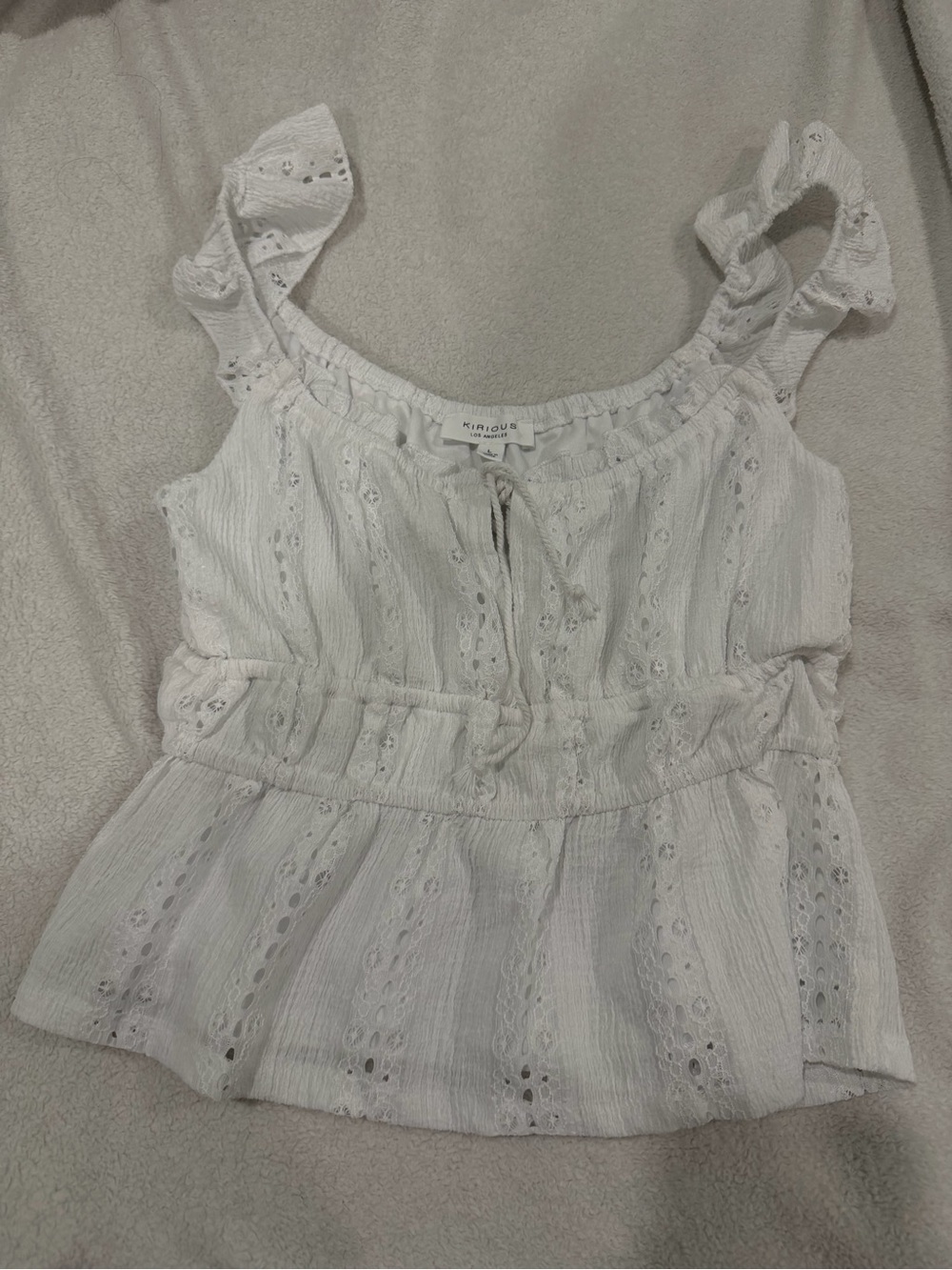 Kirious Los Angeles White Eyelet Lace Blouse with Ruffled Straps Size L